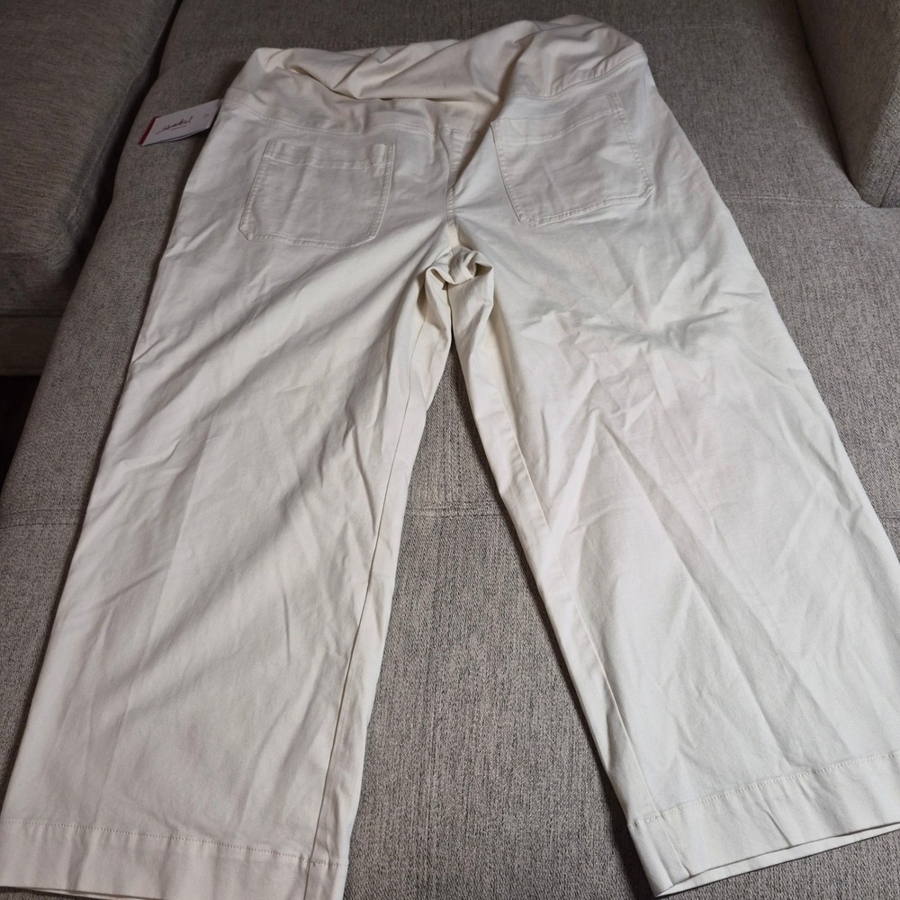 Isabel Maternity Cream Wide Leg Crop Pants Over Belly NWT  Trousers xxl